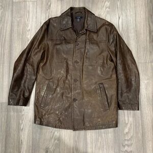 J . Crew men’s button Leather Coat medium